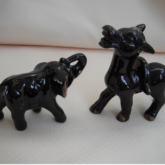 Vintage Brown Pottery Ceramic Elephant & Donkey Figurine Lot of 2 - Picture 1 of 10